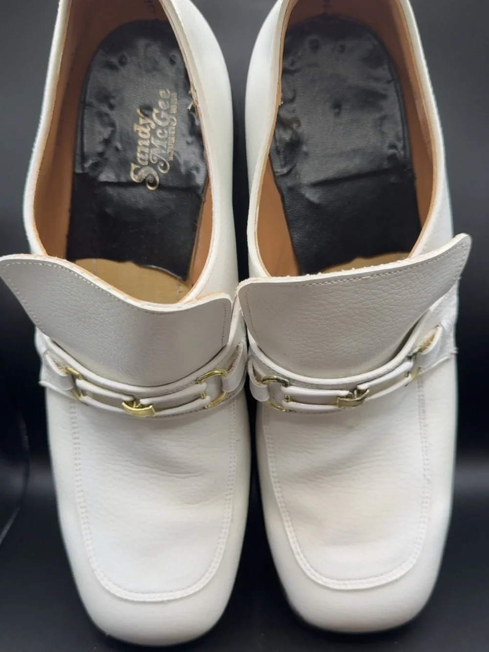 White Leather Men's Slip-On Loafers with Gold Bit